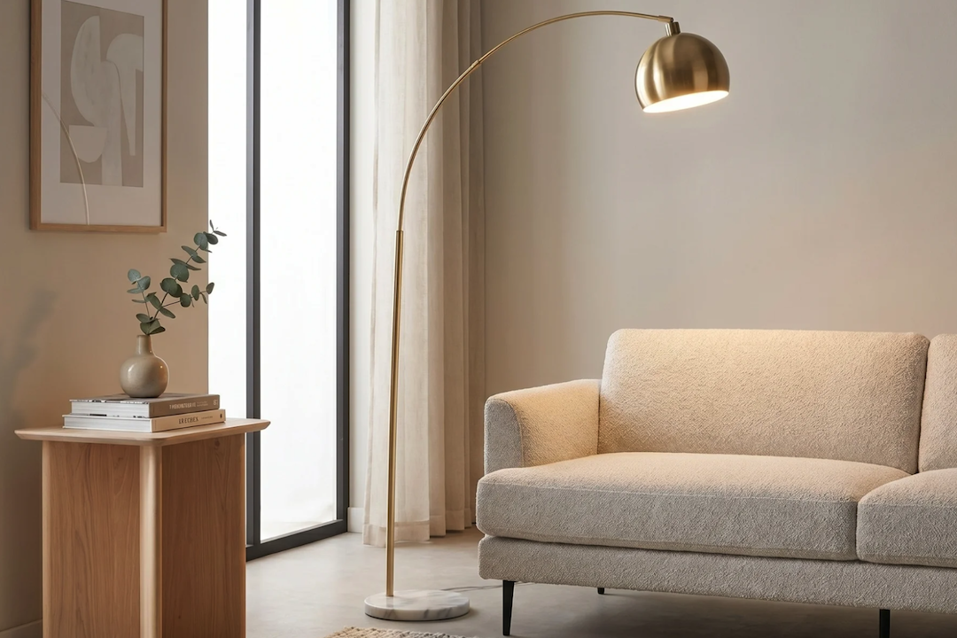 Modern Living Room: Marble Base Floor Lamp Adds Elegance to Corner